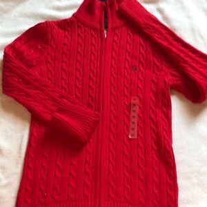 Cable knit red zip up jacket